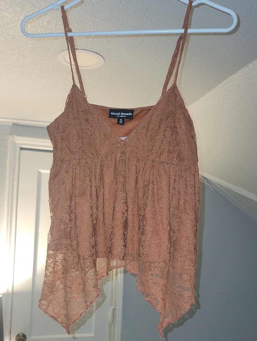 Rust Lace Handkerchief Hem Cami Top